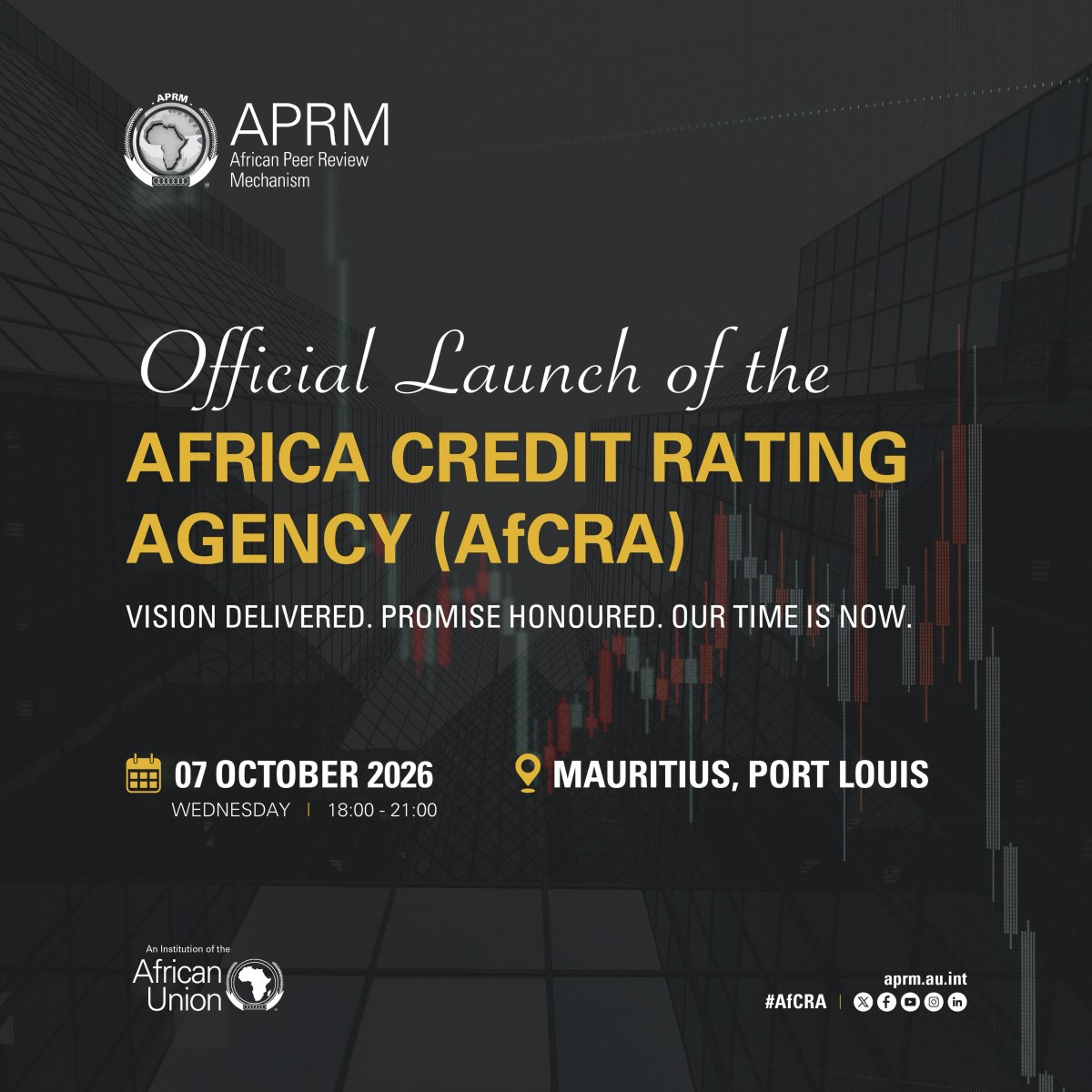 Visuel officiel du lancement de l'Africa Credit Rating Agency à Port-Louis. Source : APRM / Union africaine.