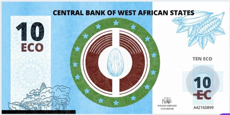 Prototype visuel d'un billet de 10 ECO émis par la future Banque centrale des États d'Afrique de l'Ouest.